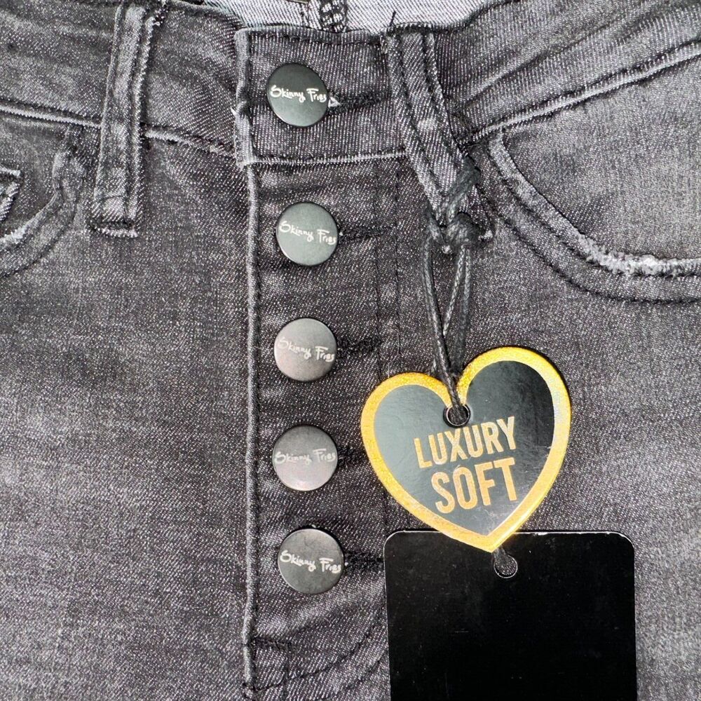 Skinny Fries Jeans Sz 9 Black Distressed Button Fly Jeans Juniors Boho