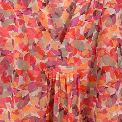 Liz Claiborne Womens Top Sz M Sheer Multicolor notched neckline pleated front