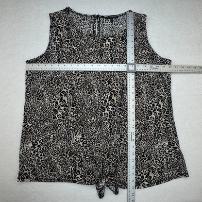 Adrianna Papell Top Sz 1X  Round Neck Tie Front Stretch Animal Print Brown