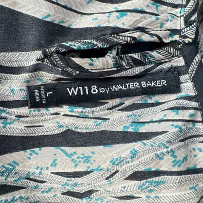 W118 by Walter Baker Top Sz L Black Gray Green Print Round Neck Cap Sleeve