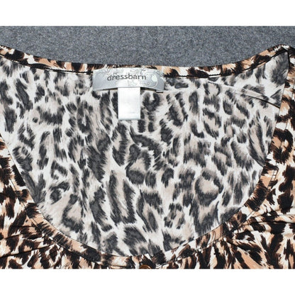 Dressbarn Animal Print 3/4 Sleeve 1/2 Button Stretch Brown - Size Large
