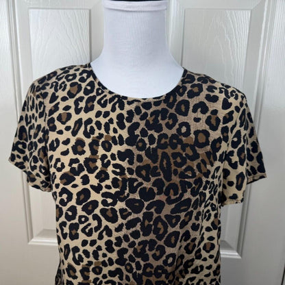 Nygard Collection Women Sz 6 Brown Animal Print Elegant Crew Neck Short Sleeve