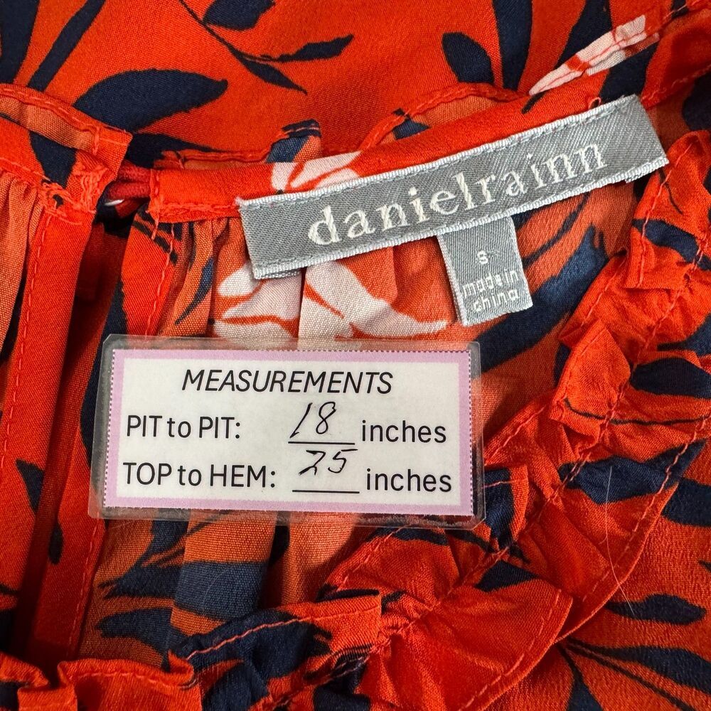 Daniel Rainn Top Sz 8 Pullover Keyhole Orange Floral Print Ruched Neckline