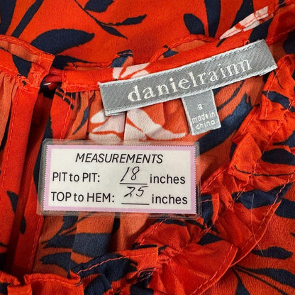 Daniel Rainn Top Sz 8 Pullover Keyhole Orange Floral Print Ruched Neckline