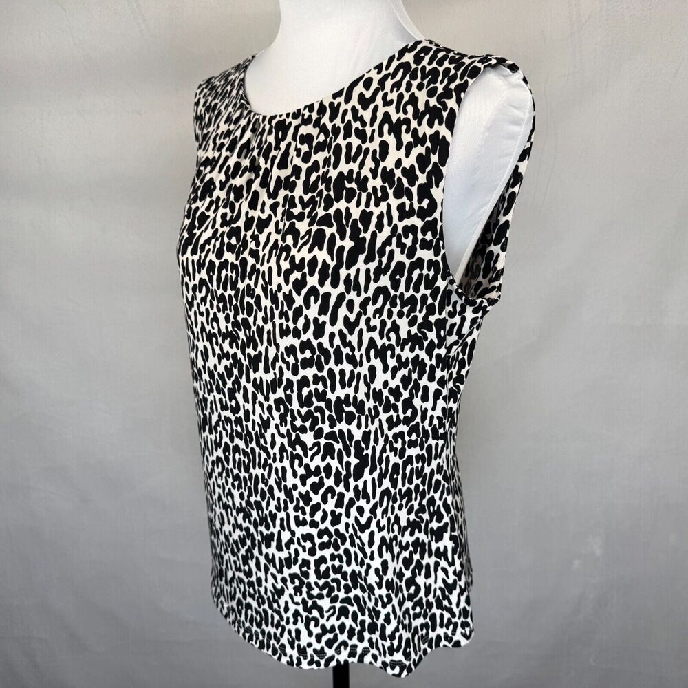 Calvin Klein Top Sz M Stretch Animal Print Pleated Front Crew Neck Sleeveless