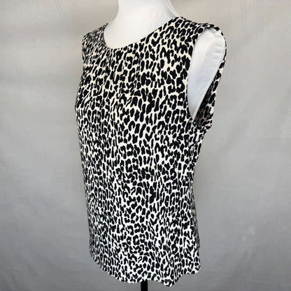 Calvin Klein Top Sz M Stretch Animal Print Pleated Front Crew Neck Sleeveless