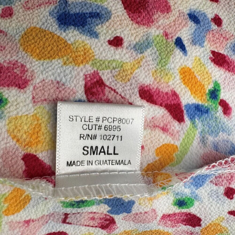Gibson Top Ladies Sz S White Colorful Watercolor Print Scallop Neck sleeveless