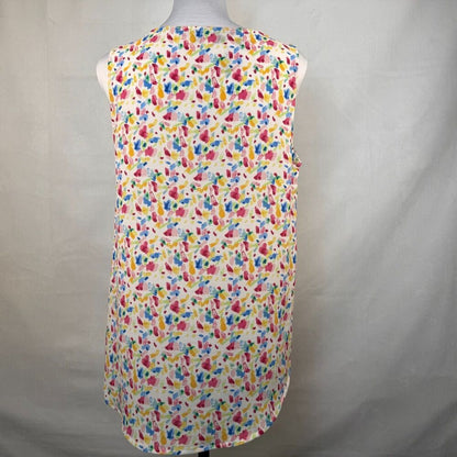 Gibson Top Ladies Sz S White Colorful Watercolor Print Scallop Neck sleeveless