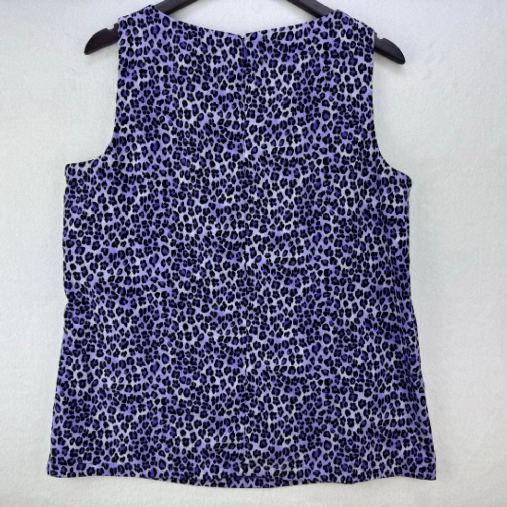 Dana Buchman Top Women Sz L Purple animal print sleeveless slight V-Neck clasp