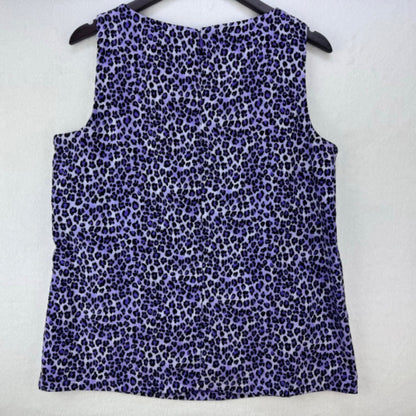 Dana Buchman Top Women Sz L Purple animal print sleeveless slight V-Neck clasp