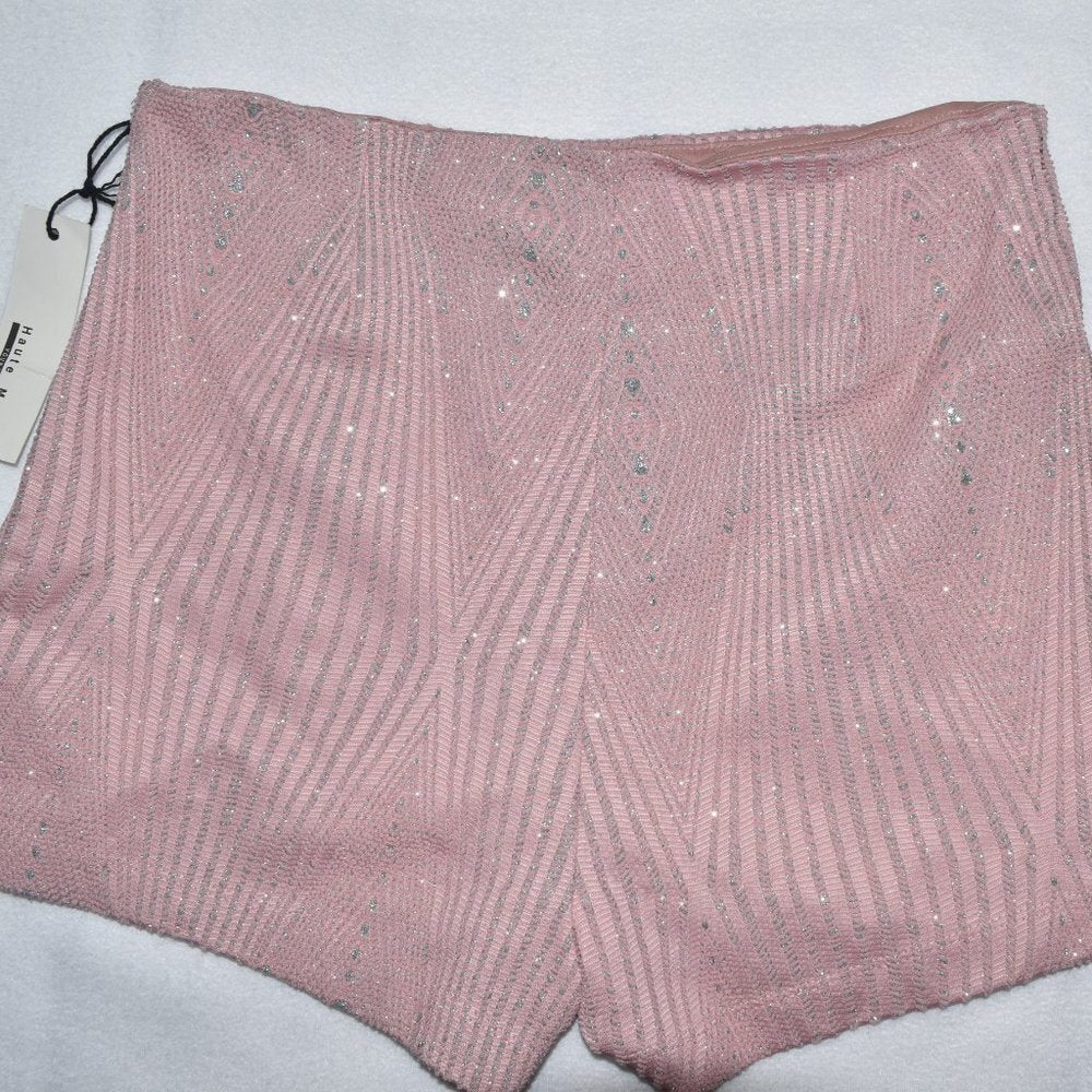 Haute Monde Skort Women Sz Medium Side Zip Dusty Pink Silver Metallic Thread