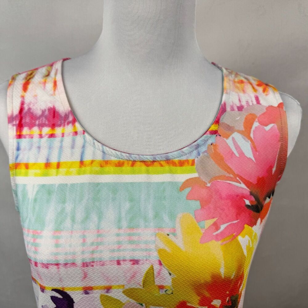 Christopher & Banks Top Sz Petite P/S Colorful Floral Round Neck Sleeveless