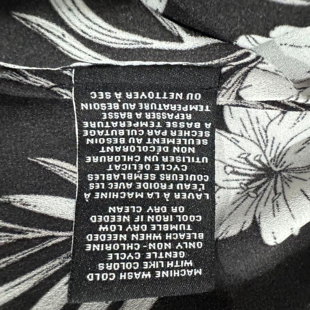 Premise Ladies Top Sz XS/TP  Ruffle VNeck Tie Sleeveless Black Floral White