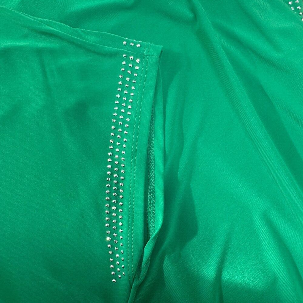Diana Belle Women Sz L Emerald Green Cap Sleeve Embellished Scoop Cut Off Neck