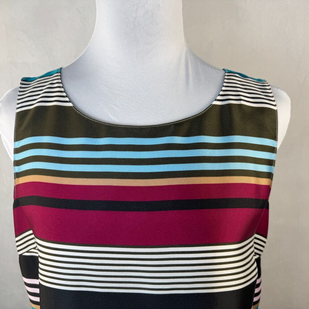 Talbots Satin Top Sz MP Boat Neck Sleeveless Striped Keyhole Side Zipper NWOT
