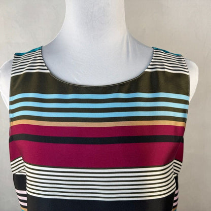 Talbots Satin Top Sz MP Boat Neck Sleeveless Striped Keyhole Side Zipper NWOT