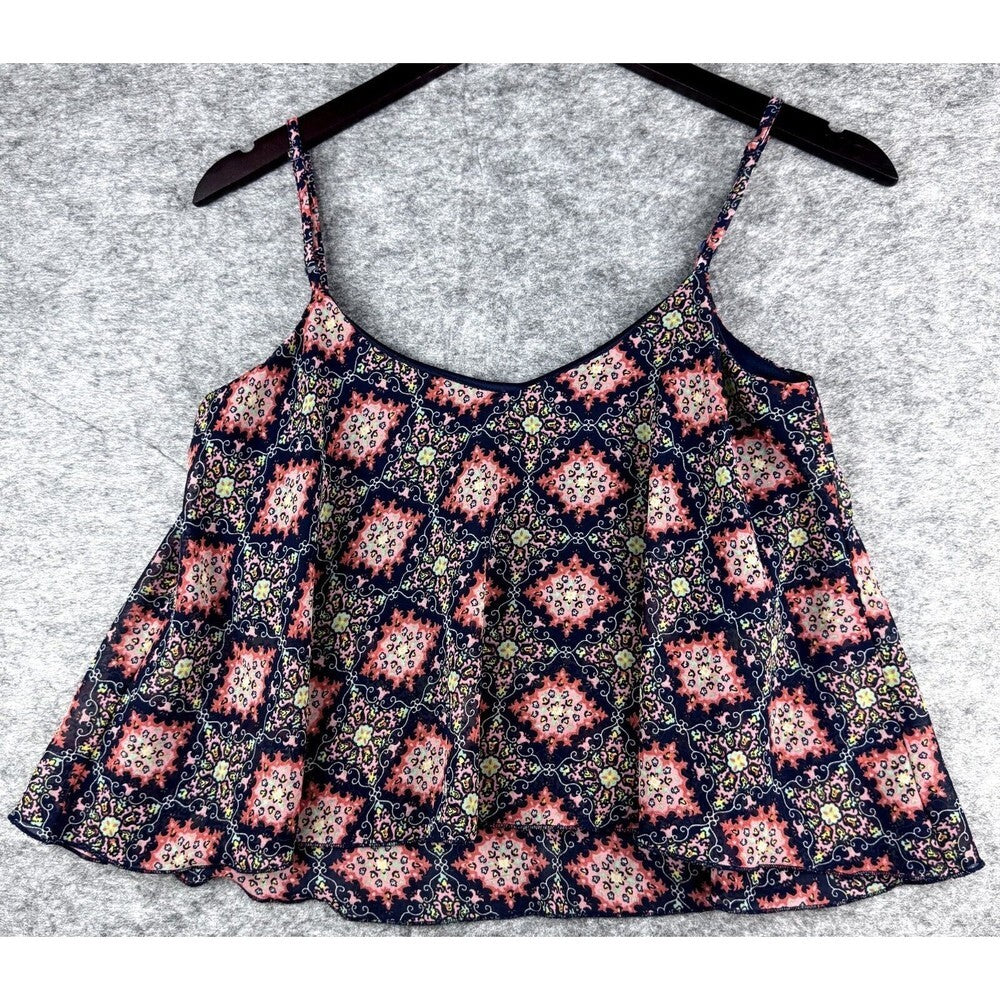 FullTilt Navy  and multicolor print Spaghetti Strap Crop Top Size Small