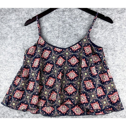 FullTilt Navy  and multicolor print Spaghetti Strap Crop Top Size Small