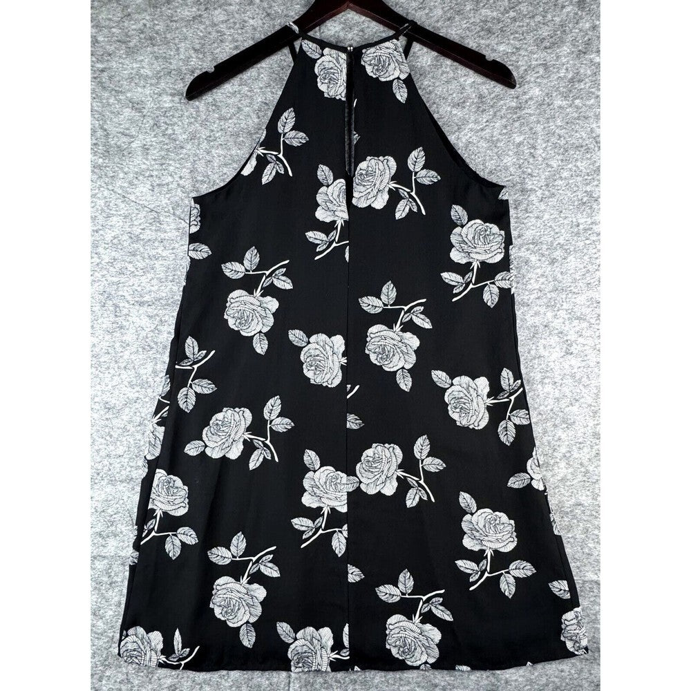 Candie's Women Black White Floral Print Halter Mini Dress Fully Lined Size Small