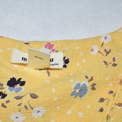Monteau Crop Top Sz S  Yellow Floral V-Neck Flutter sleeve