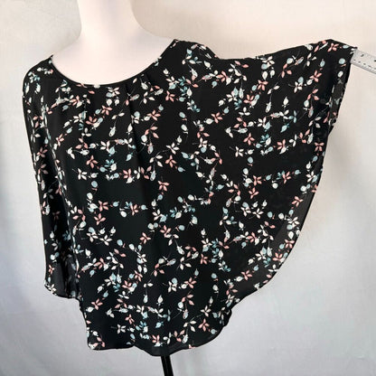 Elle Ladies Top Sz M Solid black under Tank Floral Bat Wing Sleeve top