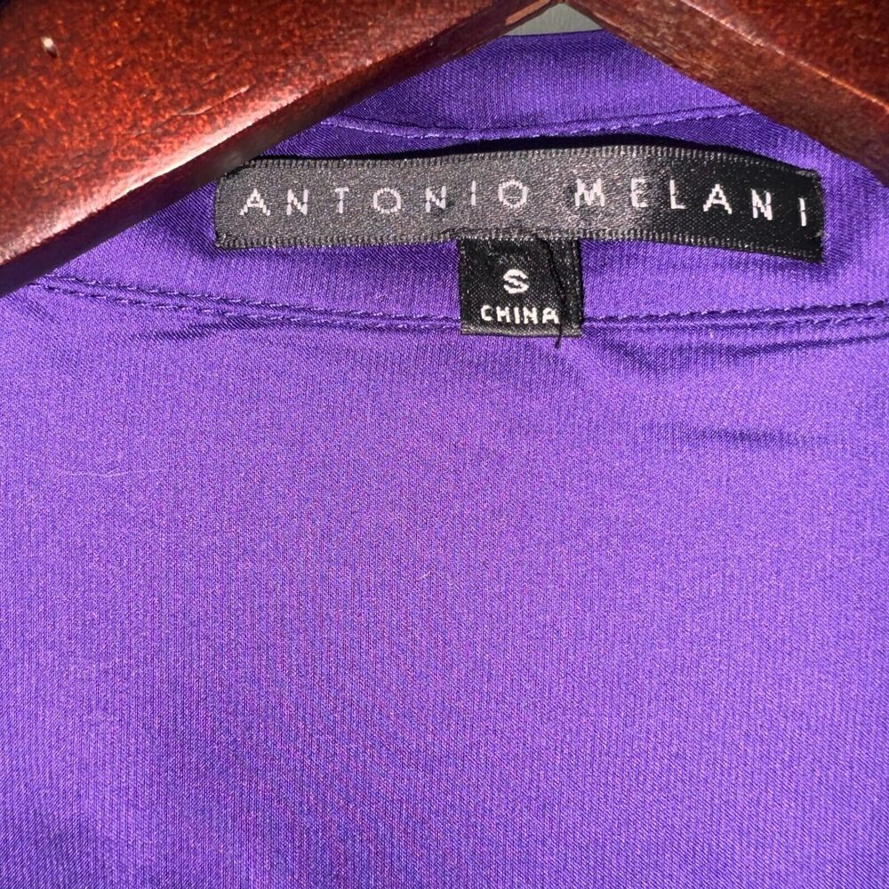 Antonio Melani Blouse Sz S Purple Button Up Collar Long Roll up Sleeves
