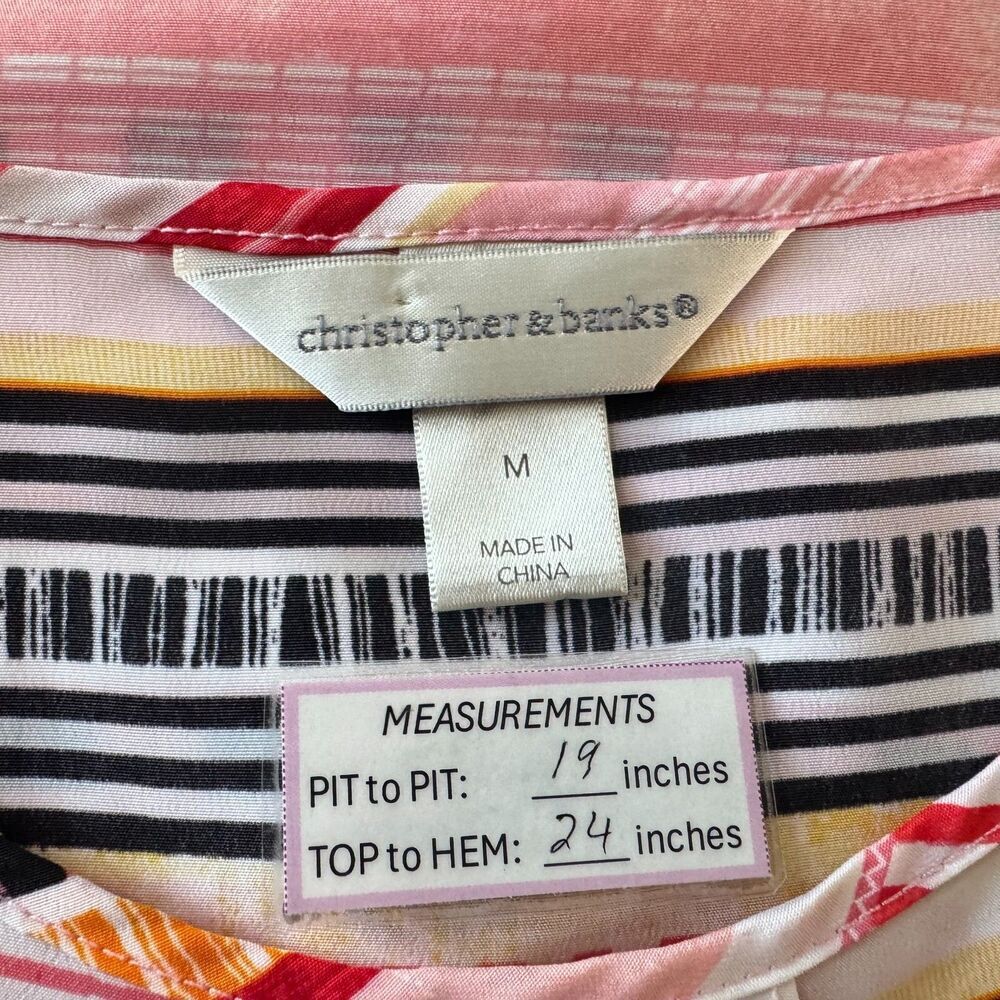 Christopher & Banks Top Sz M Multicolor Scoop Round Neck Pleated Sleeveless