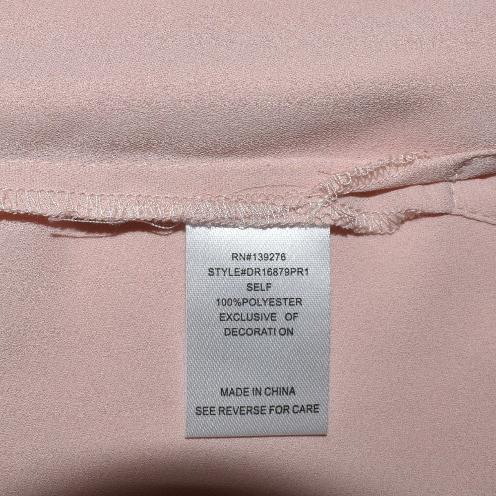 DR2 Daniel Rainn Sz S Short Sleeve Scallop Lace Trimmed V-Neck Sheer Peach