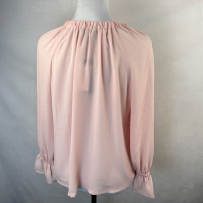 Banana Republic NWT Sheer Pink Sz XS Elastic Crew Neck Long Sleeve Flutter Cuffs