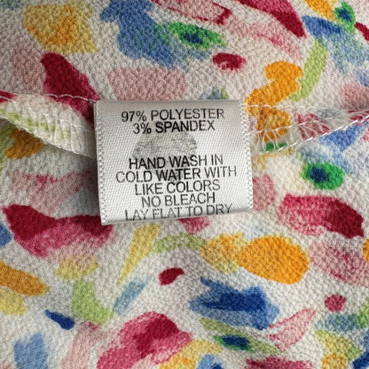 Gibson Top Ladies Sz S White Colorful Watercolor Print Scallop Neck sleeveless