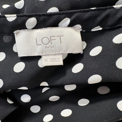 LOFT Womens Tank Top Sz M Black Polka Dot VNeck Henley Flowy Sleeveless