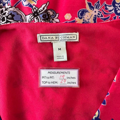 Dana Buchman Top Sz M Floral Red Faux Wrap Bubble Front Hem VNeck Sleeveless