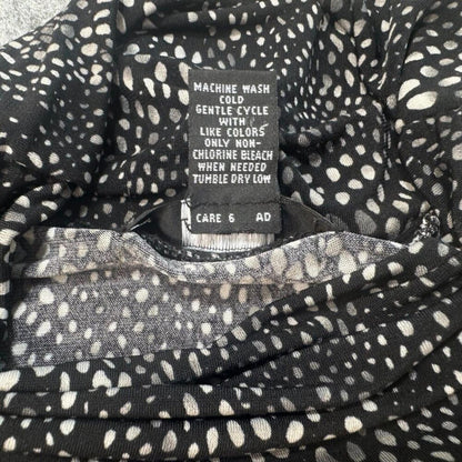 Alfani Women Top Sz L Black Gray Turtleneck Stretch Short Sleeve Geo Print