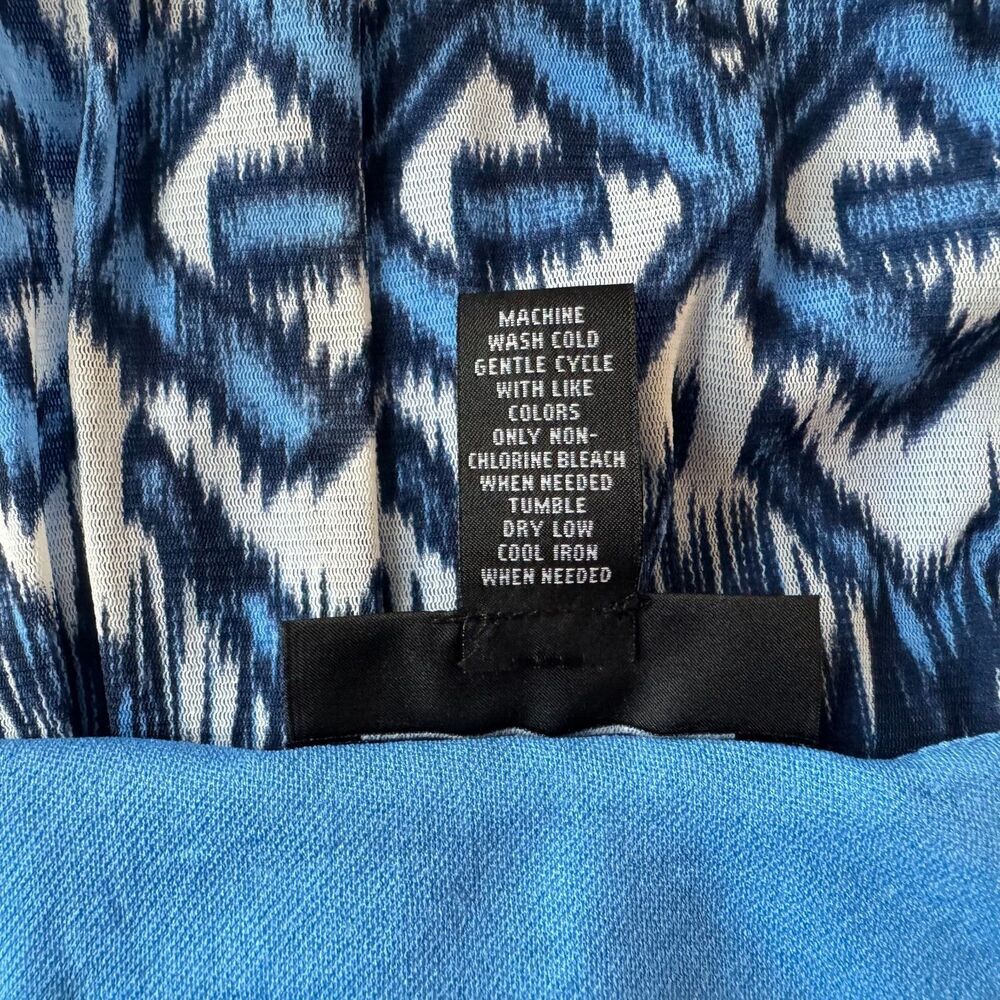 INC Women Tank Top Sz L Mesh Blue Geometric Print Black White V-Neck