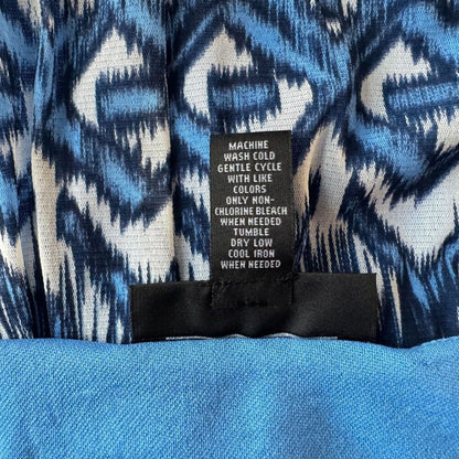 INC Women Tank Top Sz L Mesh Blue Geometric Print Black White V-Neck