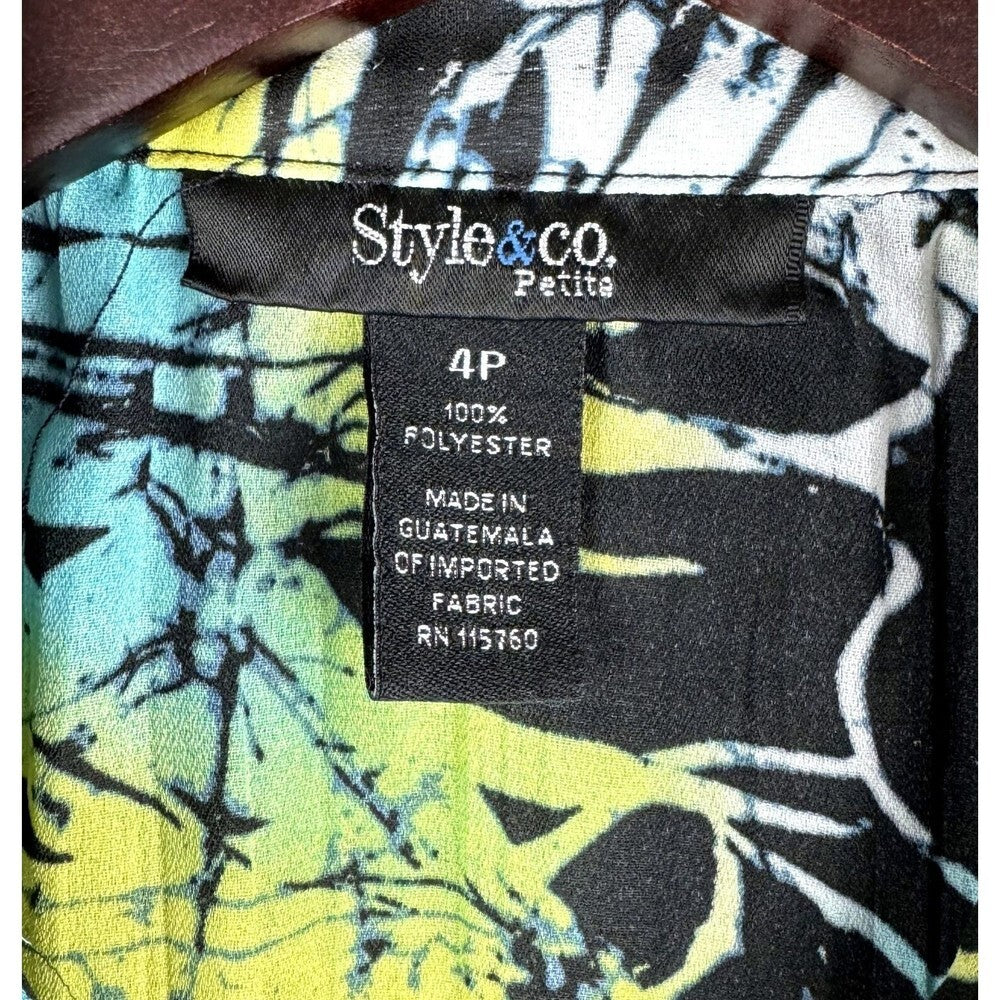Style & Co Women Crinkle Top Blouse Sheer Collar Button Down Ruffle Size 4P