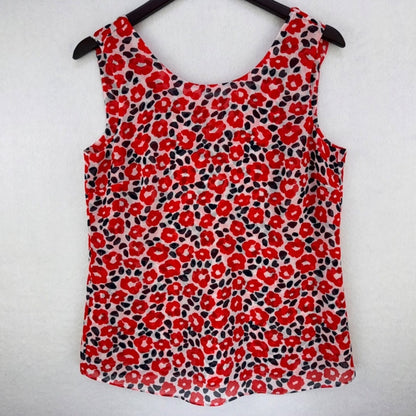 Cabi Ladies Tank Top Sz S Flipside Red Front Floral Ruffle V-Neck