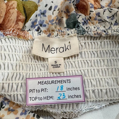 Meraki Women Sz S Top Floral Shirred Waisted Peplum Buttons VNeck Flared Sleeves