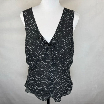 LOFT Women Blouse Sz 14P Black Beige Polka Dot Sleeveless VNeck