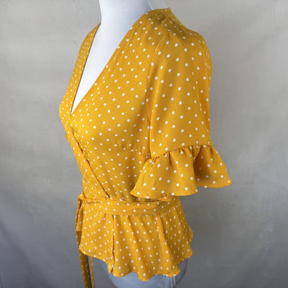Side view Forever 21 women's blouse yellow, size M