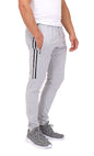 SCR Sportswear men's Ultimate Flex Jogger Sweatpants in light grey heather with black zipper details, side view.
