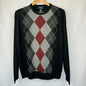 Dockers Men Top Sz L Black Argyle Pattern Red Gray Crew Neck Long Sleeve