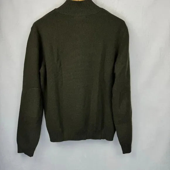 Structure Polo Sweater Men Sz L Green 1/4 Zip Long Sleeve Patched Elbows