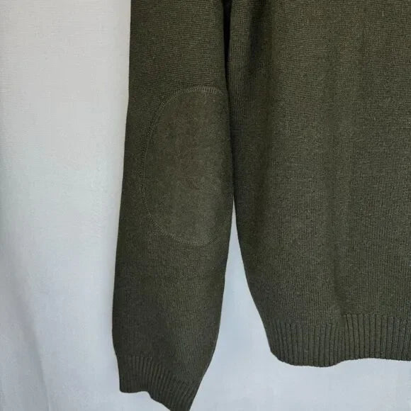 Structure Polo Sweater Men Sz L Green 1/4 Zip Long Sleeve Patched Elbows