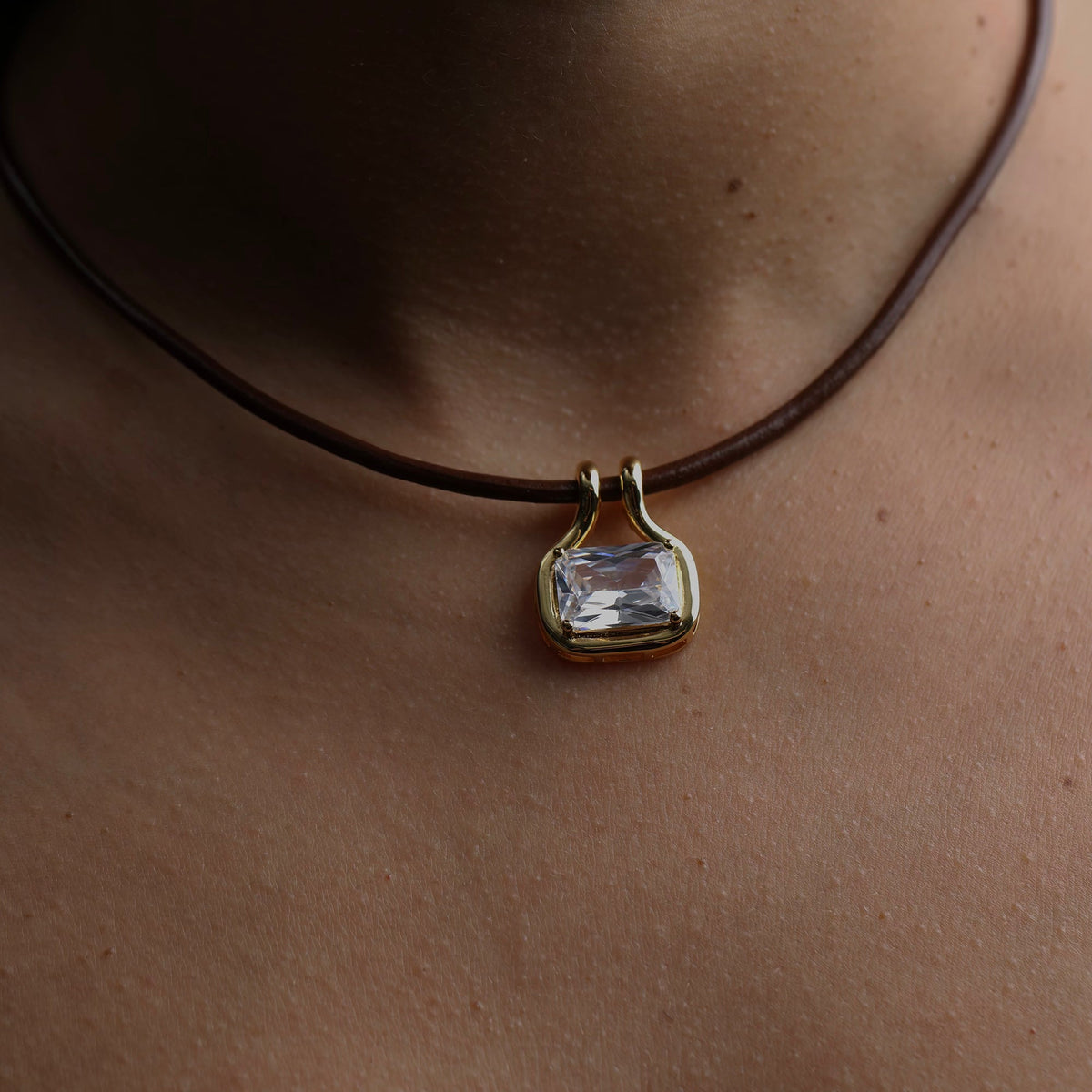 The M Jewelers Naia Cubic Zirconia Pendant Leather Cord Necklace