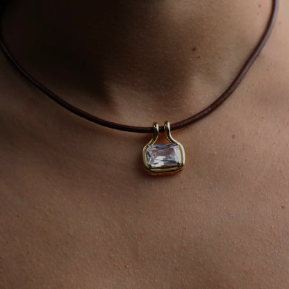 The M Jewelers Naia Cubic Zirconia Pendant Leather Cord Necklace