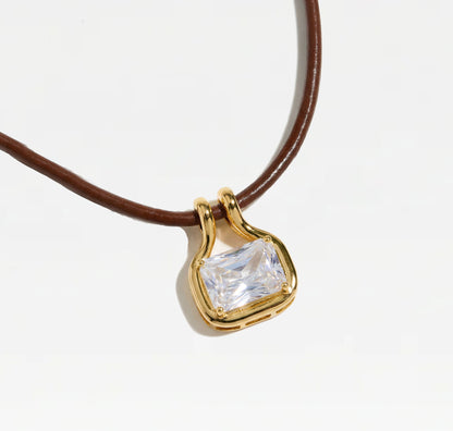 The M Jewelers Naia Cubic Zirconia Pendant Leather Cord Necklace