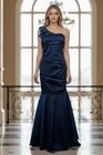 Cache Navy Blue One Shoulder Mermaid Formal Gown Sz 10 Satin Evening Prom Dress
