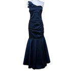 Cache Navy Blue One Shoulder Mermaid Formal Gown Sz 10 Satin Evening Prom Dress