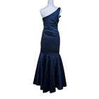 Cache Navy Blue One Shoulder Mermaid Formal Gown Sz 10 Satin Evening Prom Dress